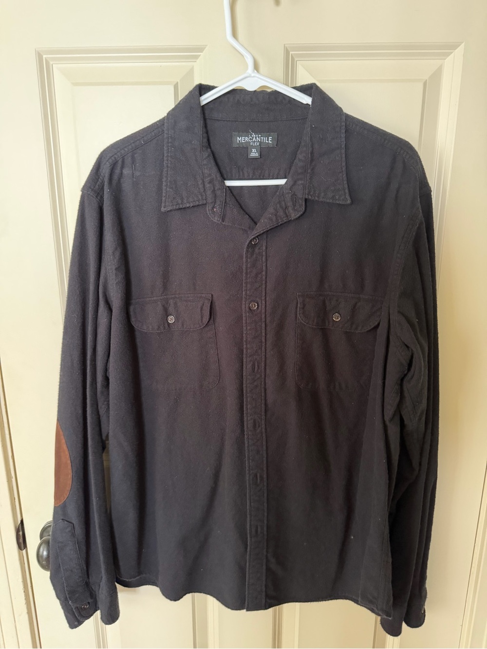 J. Crew Black Long Sleeve Button-Down Shirt with Brown Elbow Patches